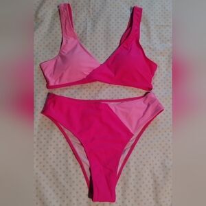 [Firm Price] Shein Hot Pink and Bubblegum Pink Colorblock Bikini - Large